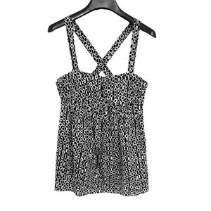 J. Crew Eliza Silk Cami - Black/White Print, size 0, Y2 Babydoll Top